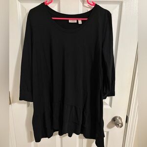 LOGO Black Ruffle-Hem Tunic 3/4” Sleeve - Size Large